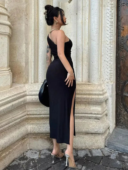 Black Backless Maxi Dress | Sexy Split Sleeveless Party Gown -femstylo